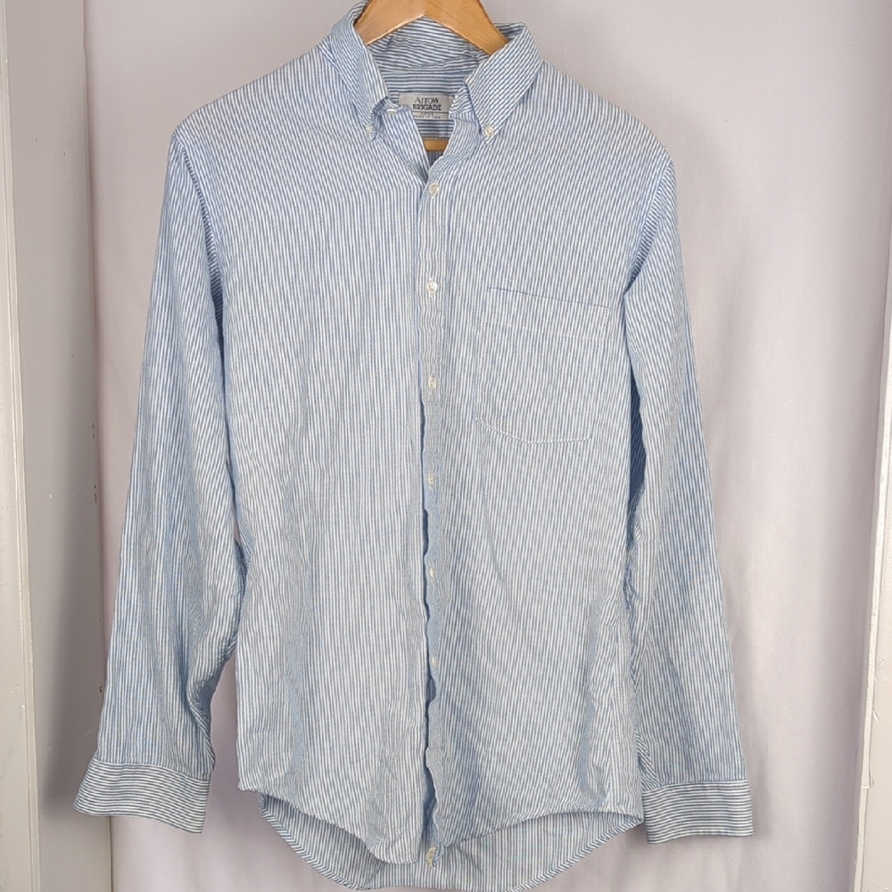 ARROW BRIGADE Men's Blue Stripe Oxford Dress Shirt